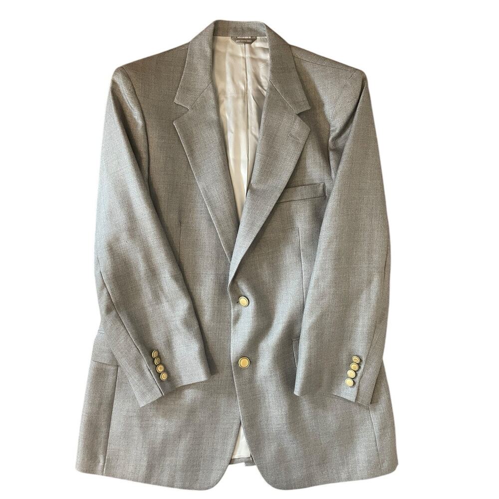 Vtg Worsted Tex Blazer Sliver Grey 42R Herringbone Wool Sports Coat Made USA